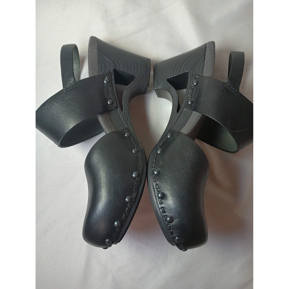 Dansko Thea Black Leather Stapled Clog Sandals Women 36 Adjustable Ankle Strap - Picture 3 of 5